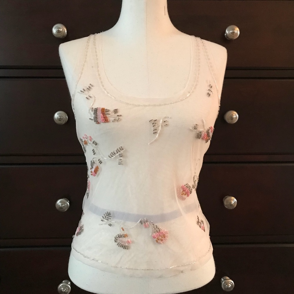 Free People mesh tank with beautiful beading!! NWT